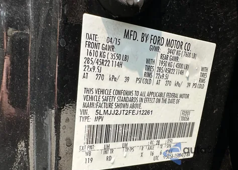 2015 Lincoln Navigator z USA, uszkodzony, nr VIN 5LMJJ2JT2FEJ12261